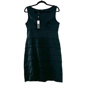 NWT TALBOTS Black Linen Frayed Seamed Sheath Work Social Dress Sz 10
